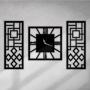 Eyka Store Duvar Saati Tablo Dekoratif Ahşap Mdf 3 Parça  85X50 cm Sade Şık