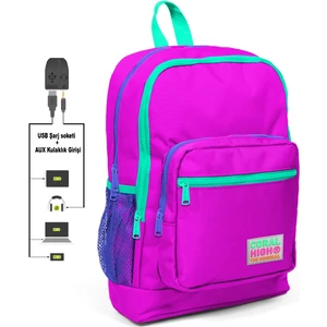 Coral High Kids Pembe USB Şarjlı Kulaklık Çıkışlı Okul Sırt Çantası 23804