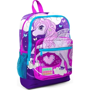 Coral High Kids Dört Bölmeli Mor Pembe Ünicorn Desenli Ilkokul Çantası USB Şarjlı Kulaklık Çıkışlı 23808