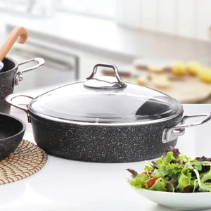 Black Line Alüminyum Döküm Granit Basık Kısa Tencere 26 cm