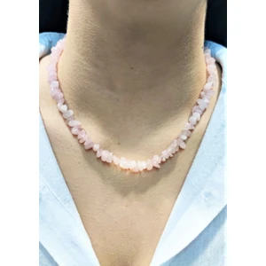Pembe Kuvars Doğal Kırıktaş Kolye