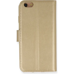iPhone 6 Kılıf Kapaklı Cüzdan Standlı Deri - Gold
