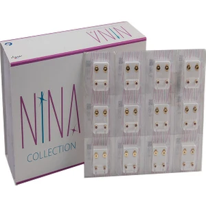 Vitrin Kutu Nina Collection Steril Kulak Delme Küpesi 12 Çift Sarıya Karışık