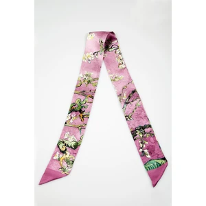 Lila Rosa Desenli Saf Ipek Twill Fular