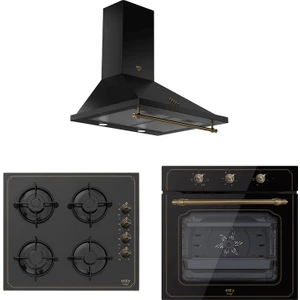 Siyah Rustik Ankastre Set - ARF6607B01 Fırın, ARO5620B01 Ocak, 2120B01 60 cm Davlumbaz