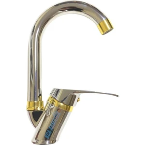 Krom Gold Detaylı Baston Borulu Banyo Lavabo Bataryası
