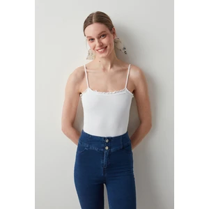 Kırık Beyaz Frill Detailed Bodysuit