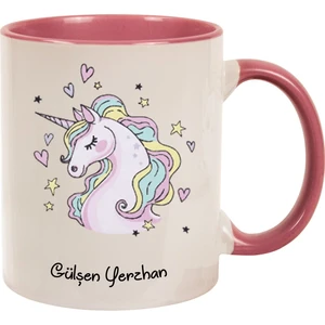 Hediye Rengi Isme Özel unicorn Temalı kupa Bardak - Pembe