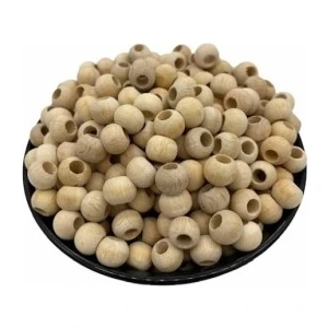 Flea Market 8 mm Ham Ahşap Yuvarlak Boncuk 300 Adet