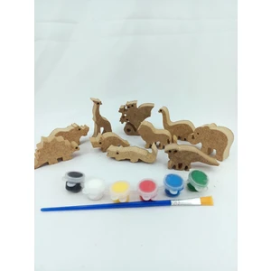 Neşeli Ahşap Çocuklar Için Ahşap Boyama Seti Dinozor Mini Hayvancıklar