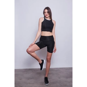 Kadın Yüksek Bel Toparlayıcı Kısa Biker Diz Üstü Şort Tayt-Siyah