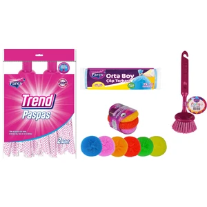 Set Fışfış Bulaşık Fırçası Trend Paspas 2'li Çizmez Ovma Teli 3'lü Çöp Torbası Orta Boy 15'li