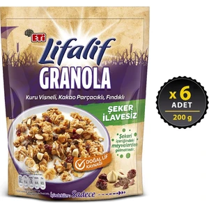 Lifalif Granola Kuru Vişneli, Kakao Parçacıklı, Fındıklı 200 g x 6 Adet