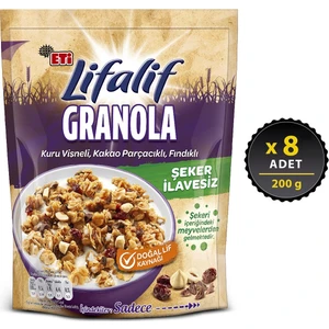 Lifalif Granola Kuru Vişneli, Kakao Parçacıklı, Fındıklı 200 g x 8 Adet