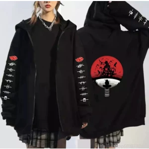 Amor Woman Kapüşonlu Tam Fermuarlı Japon Sırt Baskılı Oversize Tam Kışlık Yeni Stil Kadın Ceket-Sweatshirt