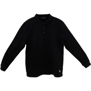 Siyah Polo Yaka Düğmeli Uzun Kol Şardonlu Sweatshirt