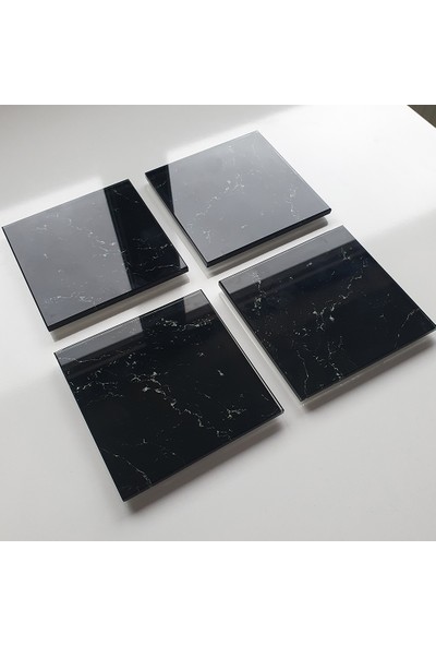 Decorita Cam Bardak Altlığı | 4'lü Takım Siyah Mermer Görünümlü 10 x 10 cm