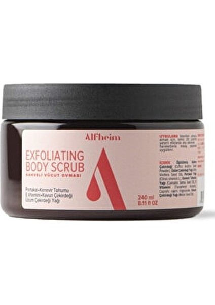 Alfheim exfoliating Body Scrub/ Kahveli Vücut Ocması/ Peeling/ Yumuşatır ve Nemlendirir/ 240 ml