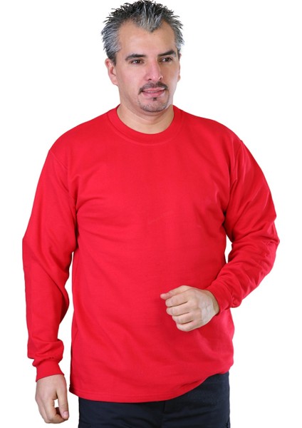 Sweatshirt, Kırmızı, Sıfır Yaka -107E4602- Pamuklu, Kışlık
