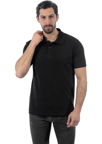 Polo Yaka Tişört, Siyah -136E1050- T-shirt, Tshirt, Kısa Kollu