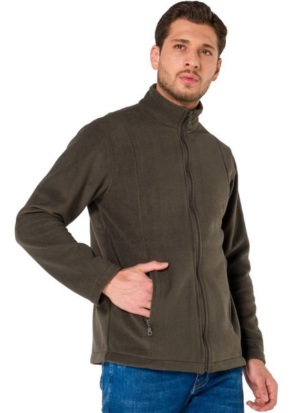 , Erkek Polar Mont, Haki -99E425- Cepli,Fermuarlı,Outdoor