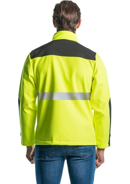 , Reflektörlü Softshell Mont, Sarı -91E2666- Su İtici