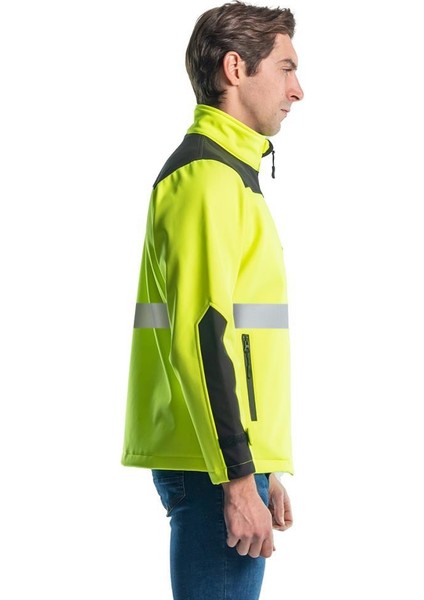 , Reflektörlü Softshell Mont, Sarı -91E2666- Su İtici