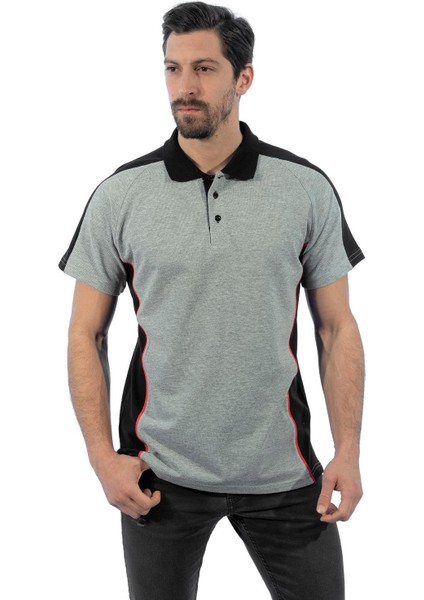 , Polo Yaka Tişört, Gri-Siyah -136E1482- Tshirt, T-shirt