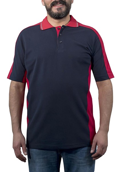 , Polo Yaka Tişört, Lacivert-Kırmızı -136E1392- Tshirt
