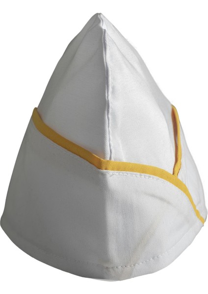 , Kep, Beyaz, Sarı Biyeli -4E100- Aşçı Kepi, İş Kıyafeti