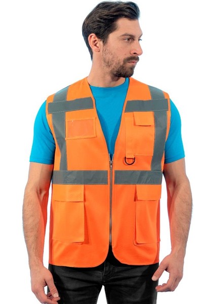 Mühendis Yeleği, Turuncu -52E1000- İş Yeleği-İş Güvenliği
