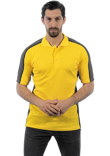 , Polo Yaka Tişört, Sarı-Gri -136E2165- T-shirt, Tshirt