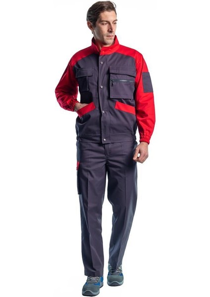 , Mont Takım, Gri-Kırmızı -90E231- İş Takımı-İş Elbisesi