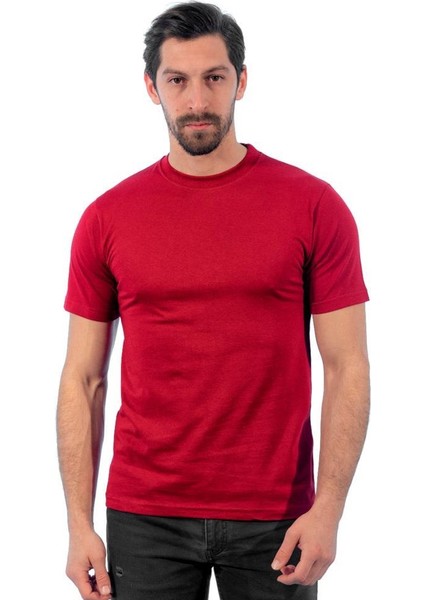 Sıfır Yaka Tişört, Bordo -113E315- Bisiklet Yaka Tshirt, T-shirt