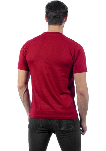 Sıfır Yaka Tişört, Bordo -113E315- Bisiklet Yaka Tshirt, T-shirt