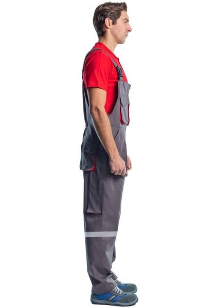 , Reflektörlü Bahçıvan Tulum, Gri-Kırmızı-8E2386- Salopet fiyatları