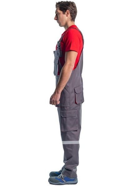 , Reflektörlü Bahçıvan Tulum, Gri-Kırmızı-8E2386- Salopet modelleri