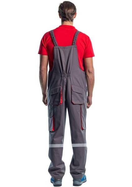 , Reflektörlü Bahçıvan Tulum, Gri-Kırmızı-8E2386- Salopet fırsatları