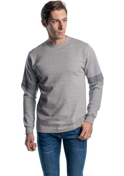 , Reflektörlü Sweatshirt, Açık Gri, Sıfır Yaka -107E4730-