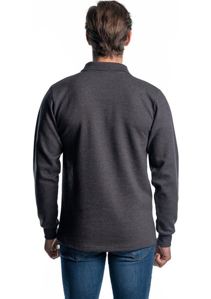 , Sweatshirt, Koyu Gri, Polo Yaka -107E5432- Pamuklu fiyatları