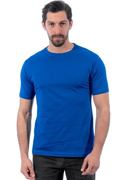 Sıfır Yaka Tişört, Saks Mavi -112E741- Bisiklet Yaka Tshirt