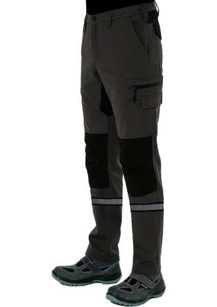 , Reflektörlü Iş Pantolonu, Gri-Siyah -54E6282- İş Elbisesi