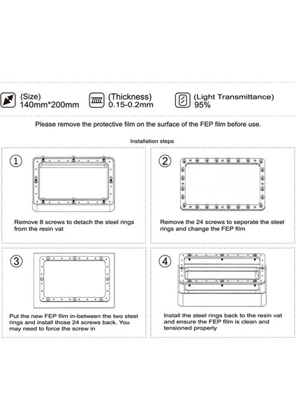 Shuai Yan 5 Yaprak Fep Film 140X200MM x 0.1mm Dlp LCD Sla Reçine Elegoo Mars Için 3D Yazıcı Wanhao Teksir D7, Foton