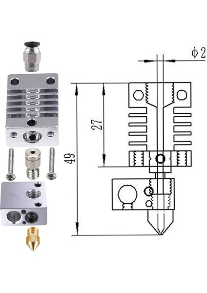 Shuai Yan Tüm Metal Hotend - Titanyum Isı Kırıcı, Nozul .4mm, Pnömatik Bağlayıcı, Silikon Çorap Creality Ender 3 Pro Yükseltmeleri (Yurt Dışından)