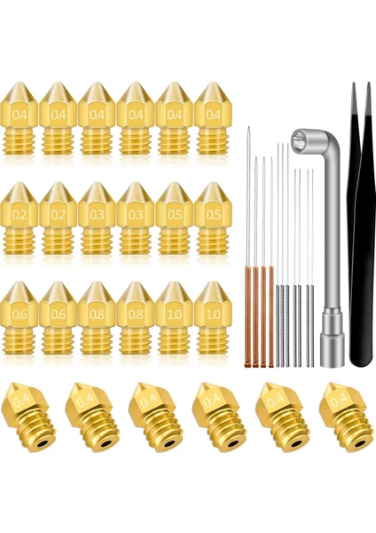 Shuai Yan 37 Adet 3D Yazıcı Nozulları Mk8 Nozul 0.2,0.3,0.4,0.5,0.6,0.8,1.0mm Extruder Baskı Kafası Creality Cr-10 Ender 3 5 (Yurt Dışından)