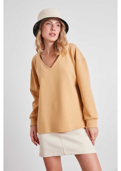 V Yaka Scuba Kumaş Sweatshirt