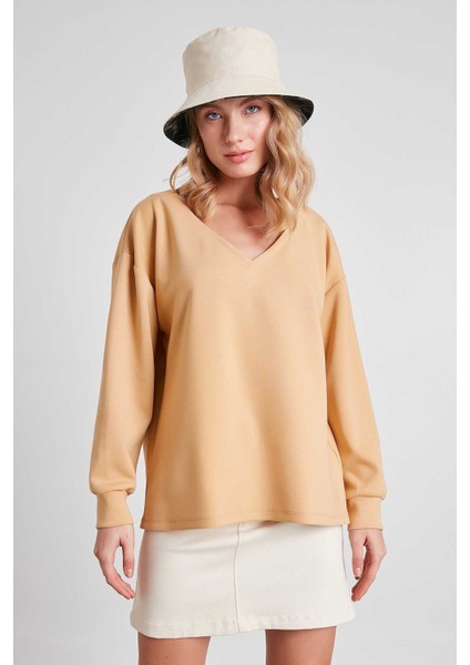 V Yaka Scuba Kumaş Sweatshirt