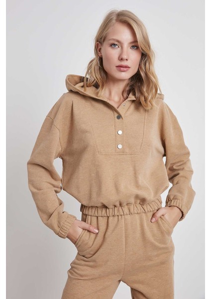 Yaka Çıtçıt Kol Etek Ucu Lastikli Sweatshirt fırsatları