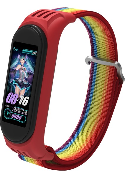 Puluz Xiaomi Mi Band Için 6/5/4/3 Dimi Kordonlu Saat Gökkuşağı