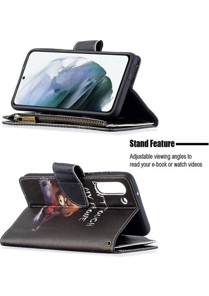 BF03 Samsung Galaxy S21 Fe Için Fermuarlı Deri Telefon Kılıfı (Yurt Dışından)